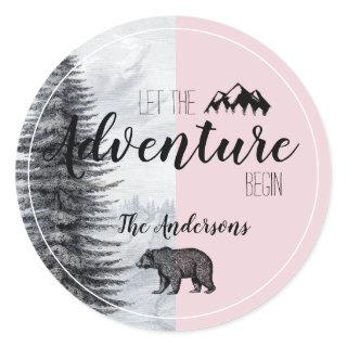 Let The Adventure Begin Pink Bear Baby Shower Classic Round Sticker