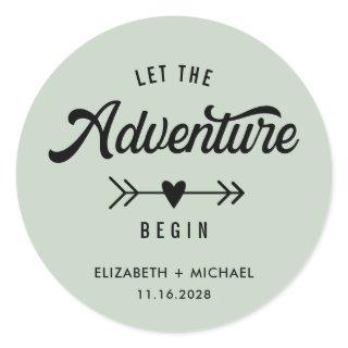 Let The Adventure Begin Sage Green Wedding Classic Round Sticker