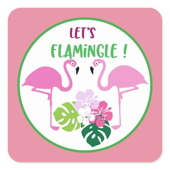 Let's Flamingle words Beach sticker