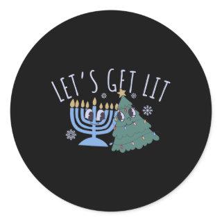 Let's Get Lit Chrismukkah Hanukkah Christmas Match Classic Round Sticker