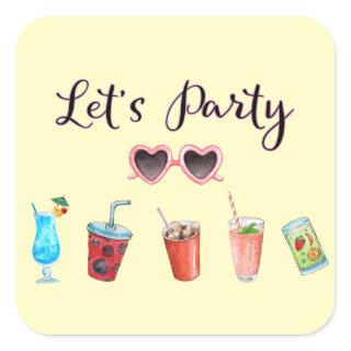 Let's Party Summer Soiree Square Sticker
