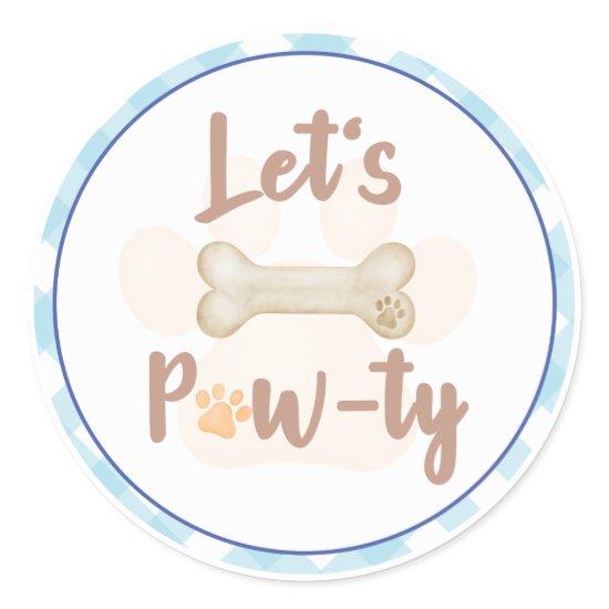 Let's Pawty Puppy Dog Birthday Sticker Blue Plaid