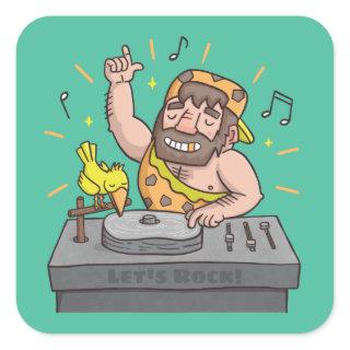 Lets Rock Stone Age Caveman Music DJ Sticker