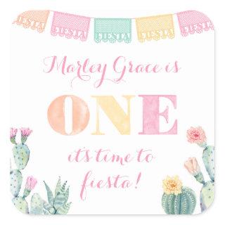 Let's Taco Bout A Fiesta, Girl 1st Birthday Party Square Sticker