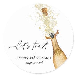 Let's Toast Couples Engagement Party Classic Round Sticker