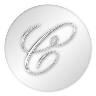 Letter C script initial faux silver monogram favor Classic Round Sticker