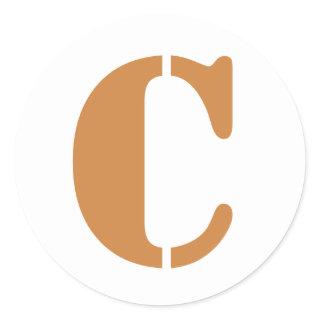 Letter C Stencil Alphabet by Janz Peru Gold White Classic Round Sticker