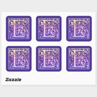Letter E Colorful Vintage First Letter Gradient Square Sticker