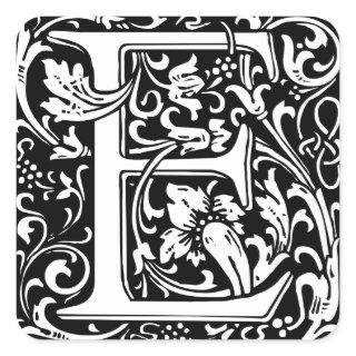 Letter E Medieval Monogram Art Nouveau Square Sticker