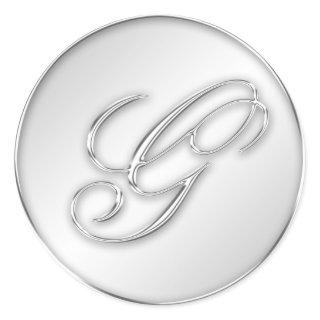 Letter G script initial faux silver monogram favor Classic Round Sticker