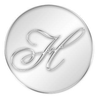 Letter H script initial faux silver monogram favor Classic Round Sticker