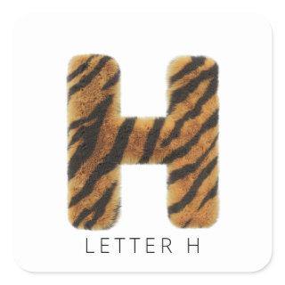 Letter H Tiger Fur Square Sticker