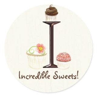 Letter I Monogram Cupcake Logo Business Stickers