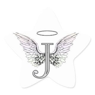 Letter J Initial Monogram with Angel Wings & Halo Star Sticker