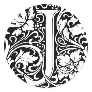 Letter J Medieval Monogram Art Nouveau Classic Round Sticker