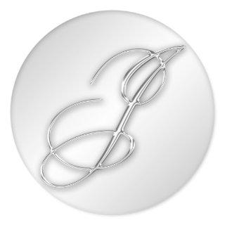 Letter J script initial faux silver monogram favor Classic Round Sticker