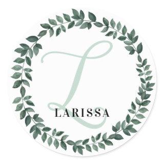 Letter L Monogram Custom Name Minimalist Botanical Classic Round Sticker