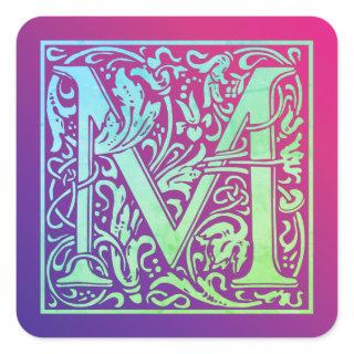 Letter M Colorful Vintage First Letter Gradient Square Sticker