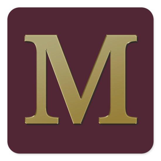 Letter M Gold Square Sticker