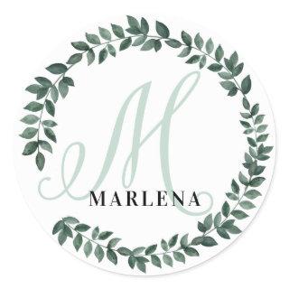 Letter M Monogram Custom Name Minimalist Botanical Classic Round Sticker