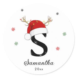 Letter Name Santa Hat | Monogram | Custom Initial Classic Round Sticker