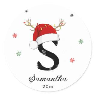 Letter Name Santa Hat | Monogram | Custom Initial Classic Round Sticker