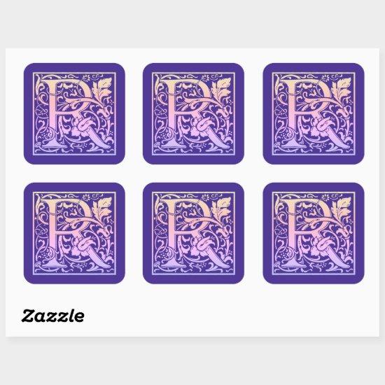 Letter R Colorful Vintage First Letter Gradient Square Sticker