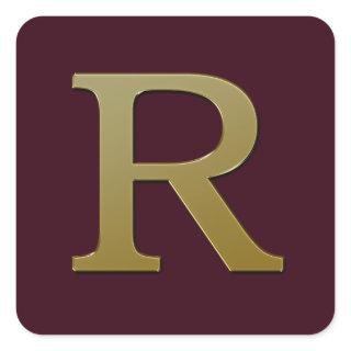 Letter R Gold Square Sticker