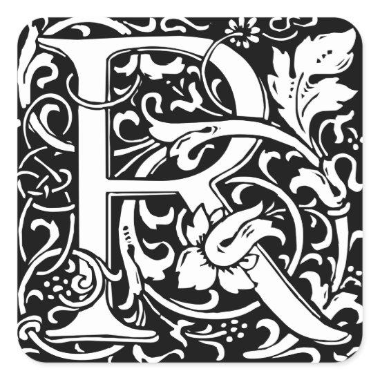Letter R Medieval Monogram Art Nouveau Square Sticker