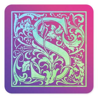 Letter S Colorful Vintage First Letter Gradient Square Sticker