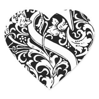 Letter S Medieval Monogram Art Nouveau Heart Sticker