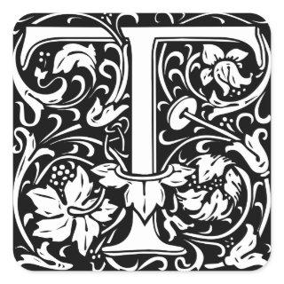 Letter T Medieval Monogram Art Nouveau Square Sticker