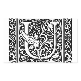 Letter U Medieval Monogram Art Nouveau Rectangular Sticker