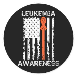 Leukemia Awareness American Flag Orange Ribbon  Classic Round Sticker
