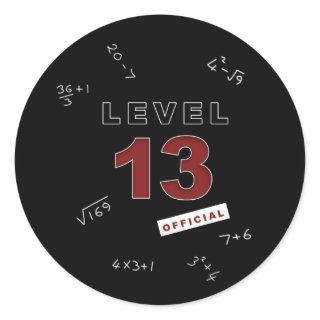 Level 13 teenager 13th birthday maths or gaming classic round sticker