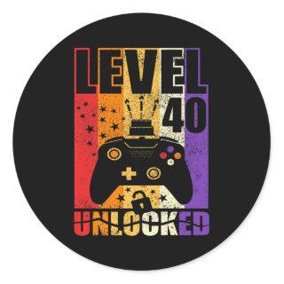 Level 40 Unlocked Birthday Level Up 40th Birthday Classic Round Sticker
