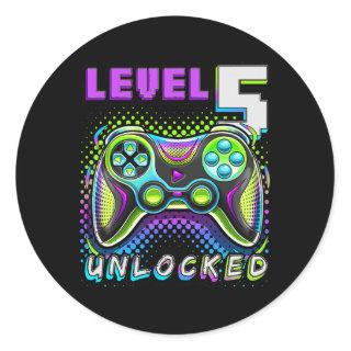Level 5 Unlocked Video Game 5th Birthday Gamer Classic Round Sticker