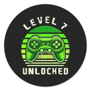 Level 7 Unlocked Video Game 7th Birthday Gamer Classic Round Sticker