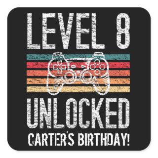 Level 8 Unlocked 8th Birthday Gamer Square Sticker