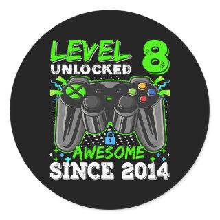 Level 8 Unlocked Awesome 2014 Video Game 8th Classic Round Sticker