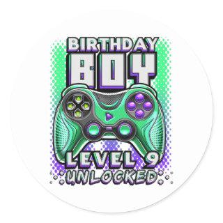 Level 9 Unlocked Video Game 9th Birthday Gamer Classic Round Sticker