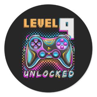 Level 9 Unlocked Video Game 9th Birthday Gamer Classic Round Sticker