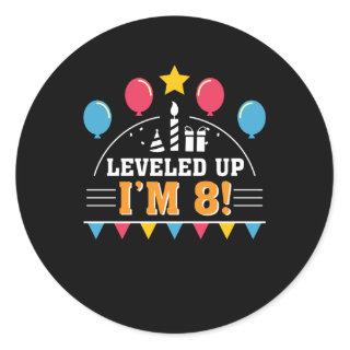 Leveled Up Im 8 Funny 8th Birthday Gamer Classic Round Sticker