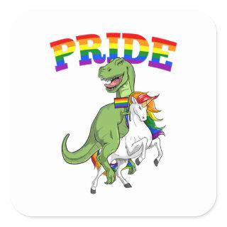 Lgbt T-Rex Dinosaur Unicorn Gay Pride Rainbow Lgbt Square Sticker