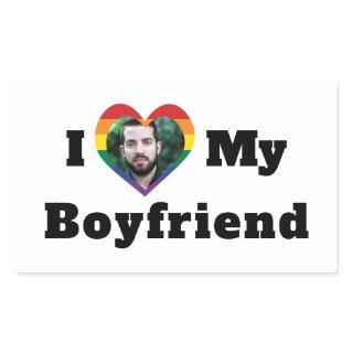 LGBTQ Gay Pride Custom Photo I Love My Boyfriend Rectangular Sticker