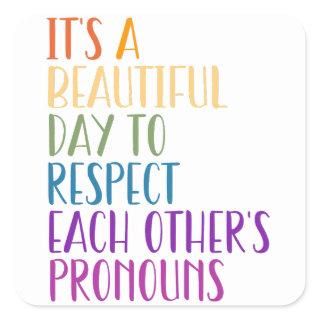 LGBTQA+ Pride month rainbow flag respect prounouns Square Sticker