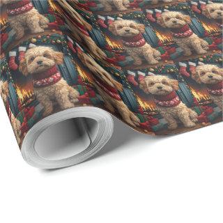 Lhasa Apso Dog With Christmas Gifts Fireplace