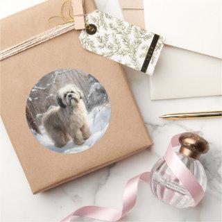 Lhasa Apso Let It Snow Christmas  Classic Round Sticker