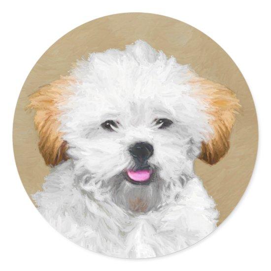 Lhasa Apso Puppy Painting - Cute Original Dog Art Classic Round Sticker