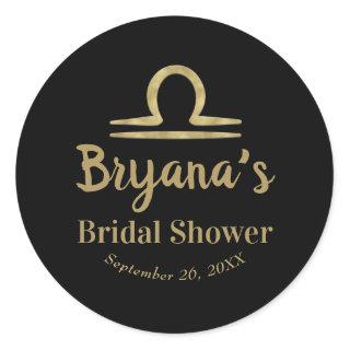 LIBRA Gold Zodiac September October Bridal Shower  Classic Round Sticker